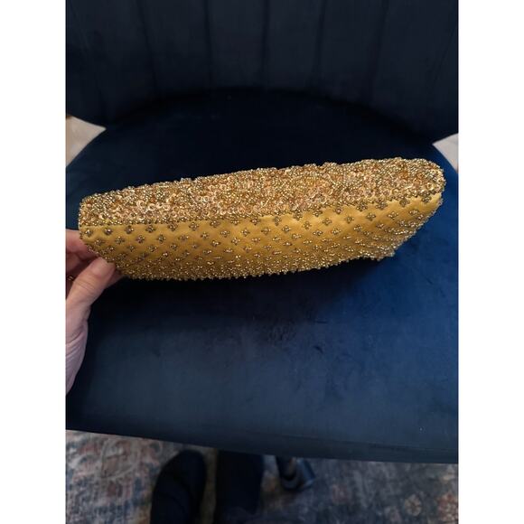 Vintage Gold/Yellow Beaded clutch 9x4.5x1.5 Made in Hong Kong - Picture 4 of 14